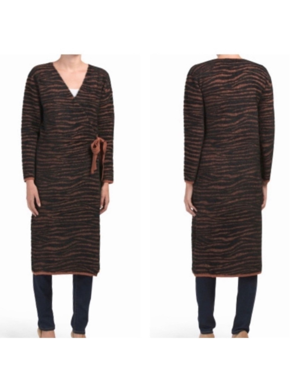 J.O.A. Anthro Orange fuzzy Zebra Print Wrap Duster cardigan size extra small